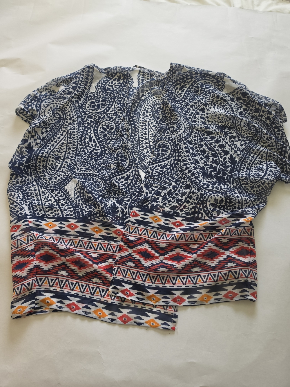 Printed Mixed-Pattern Women’s Blouse - Navy & Multicolor
